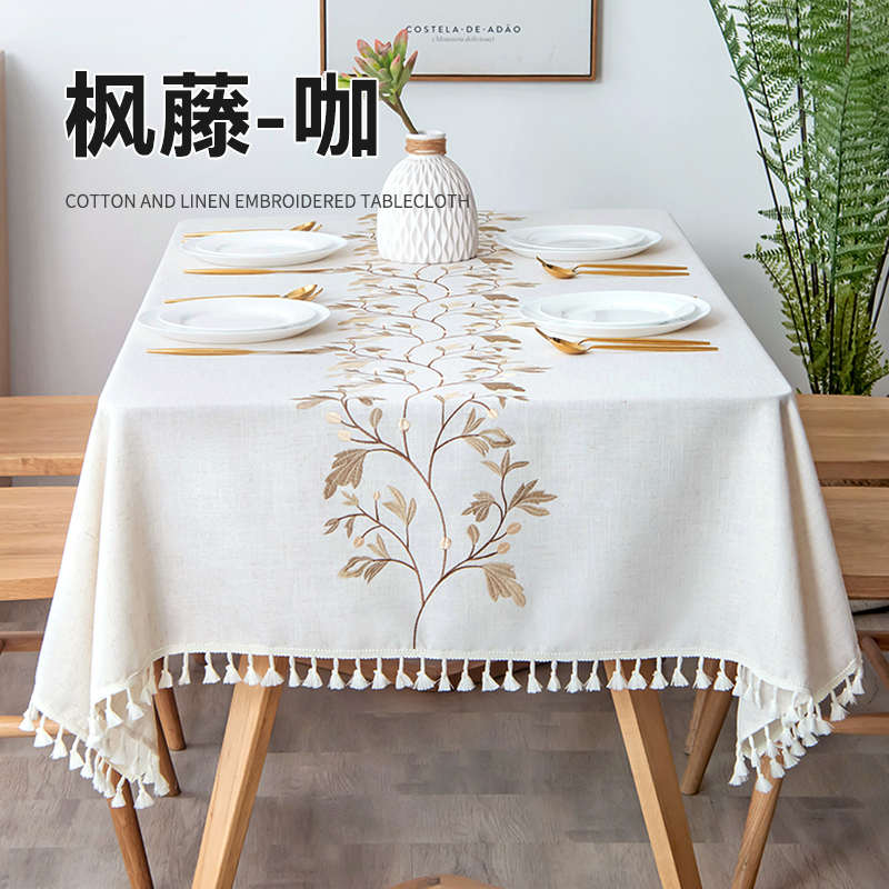 清新布餐小台布方形艺桌布仿碎花防水绣花桌布布茶几棉麻欧式