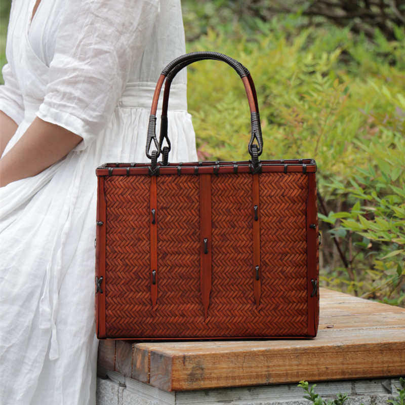 手工竹编包新款女式手提茶具篮子大号编织提篮做旧染色工艺新款,特色手工艺,竹编/竹雕,淘宝优惠券,粉丝福利购,淘宝优惠卷