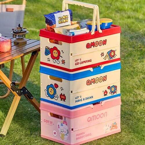 卡通露营折叠手提篮多功能超市购物篮户外野餐装备整理车载收纳箱