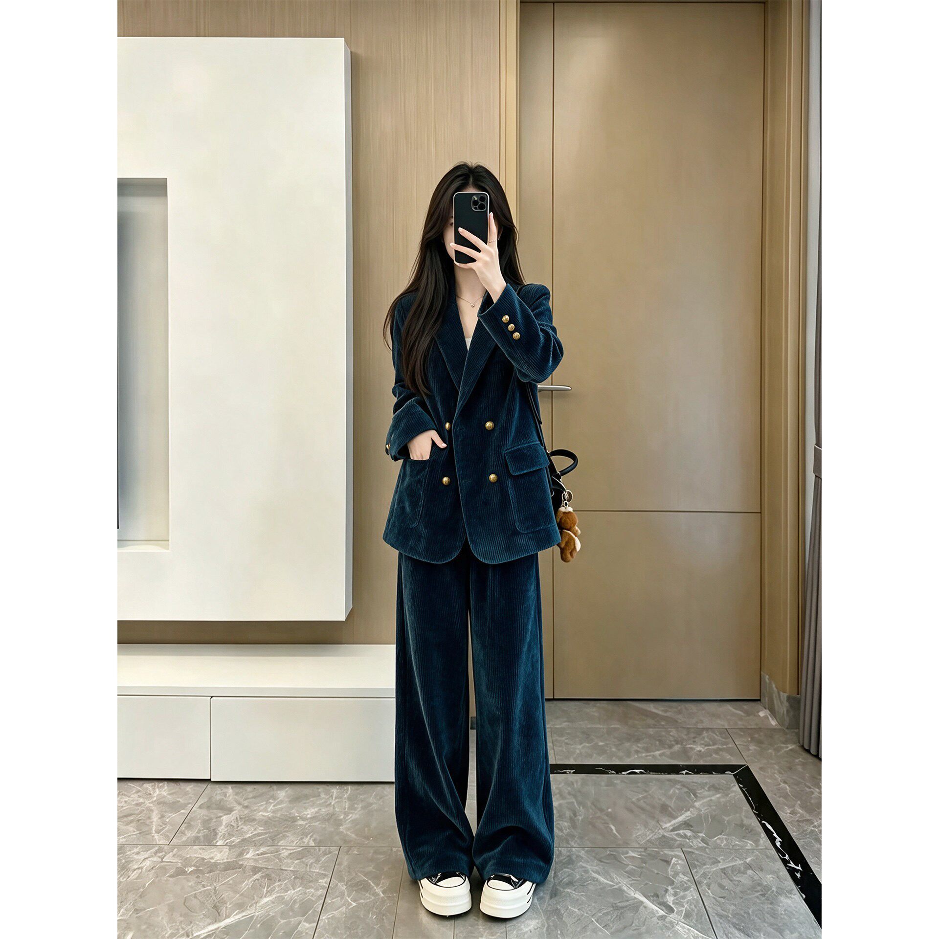 正品2026秋冬季新款灯芯绒西装套装女高知一整套穿搭阔腿裤两件套