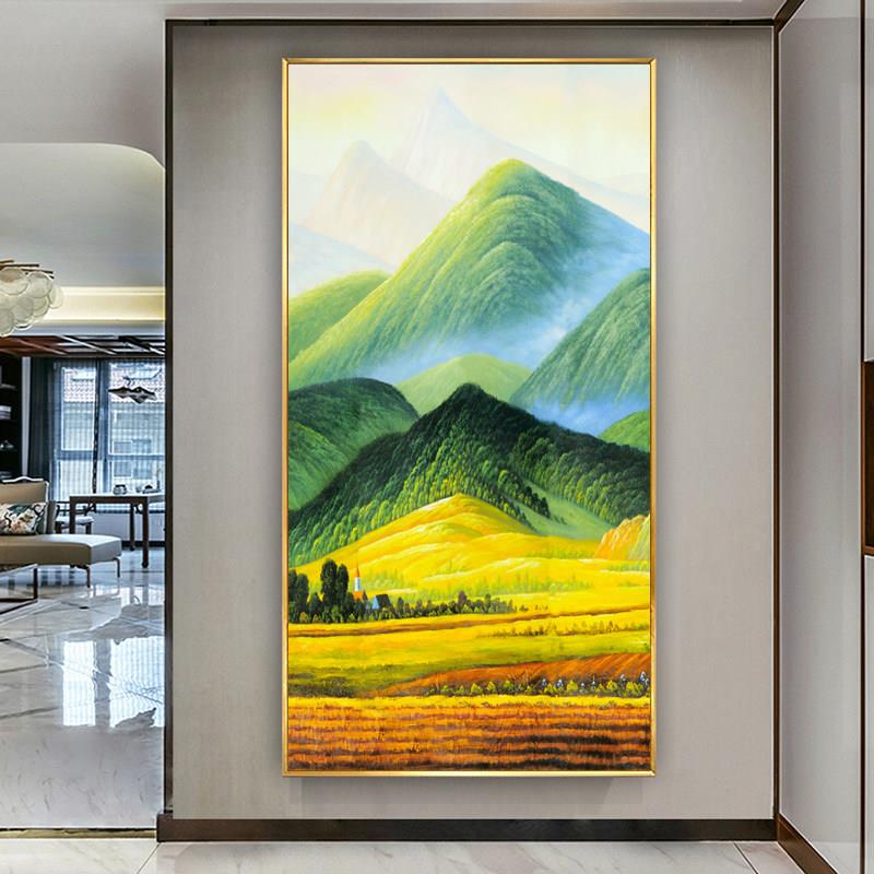 青山画背、西墙入口挂画、山水画、聚宝盆装饰画、新风壁画