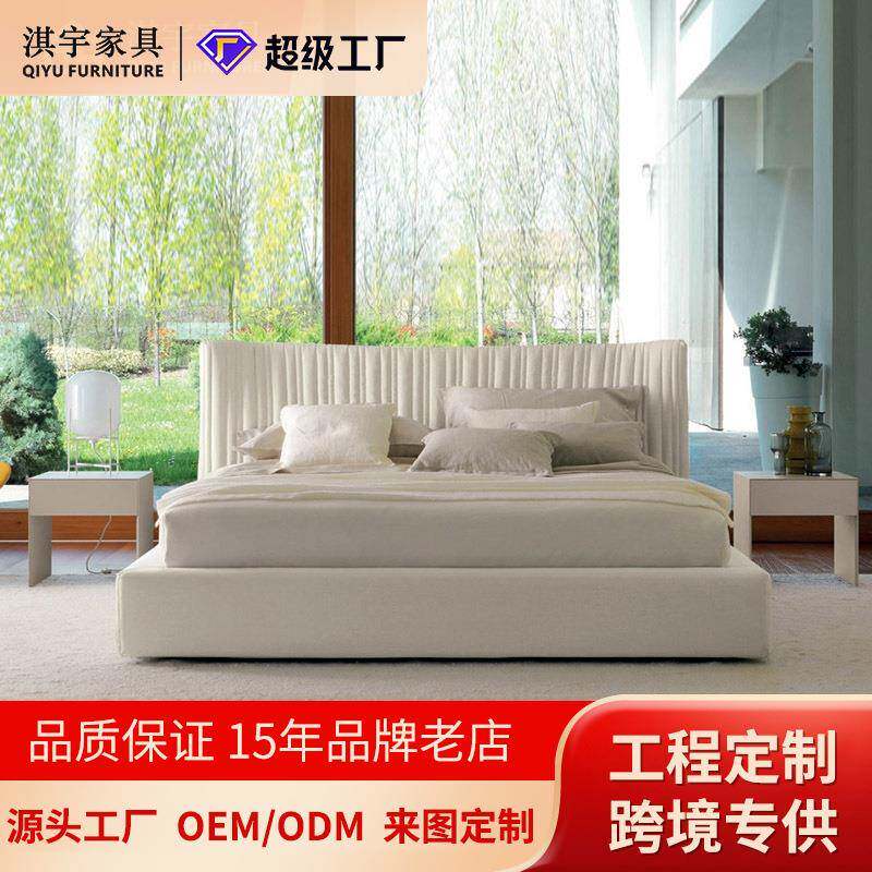 意式极简布艺软床高端卧室1.8米奶油风轻奢网红悬浮床设计师家具