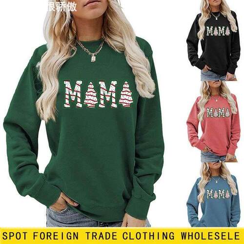 Fashionable round neck hoodie Christmas top圣诞树欧美上衣