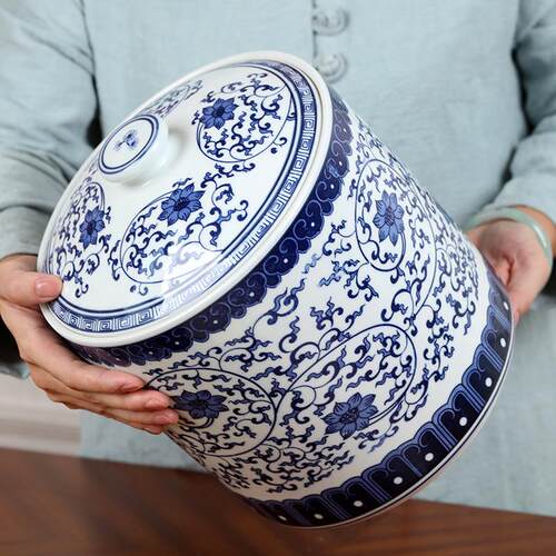 茶叶罐陶瓷密封罐储茶罐青花瓷大号茶叶罐普洱七子饼茶饼罐收纳盒