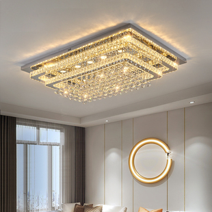 轻奢水晶灯客厅吸顶灯主灯简约现代大气长方形家用大厅主卧室灯具