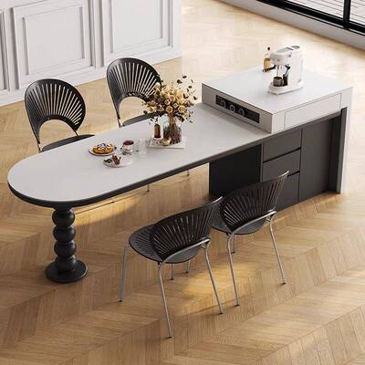 岛台餐缩一体法复古可伸多式功能家用小桌户型圆弧岛台ASI岩板餐