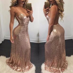 camisole long dress Women mop sequined backless