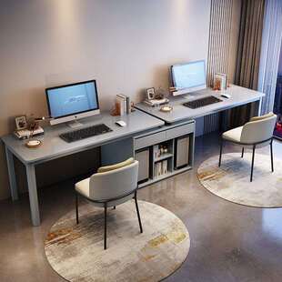 双人台式电脑桌书房高端办公学习桌带储物柜家用实木书桌机箱一体