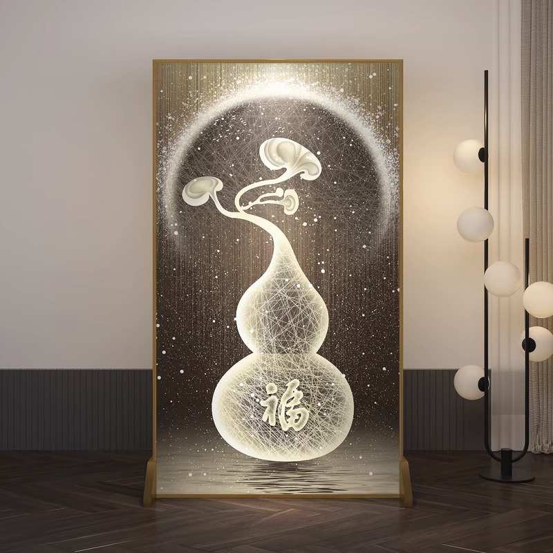 新中式屏风隔断客厅进门简约现代轻奢卧室遮挡家用葫芦铝合金座屏