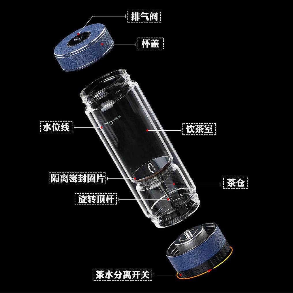晓时代茶水分离杯子双层透明玻璃耐高温泡茶师客户礼品茶具