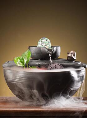 招财流水摆件循环水风水轮轻奢办公室桌面客厅雾化加湿器开业礼品