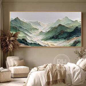 纯大手绘油画雾RH-1310霭青峦新年挂客画装厅沙发背景饰画壁画芬