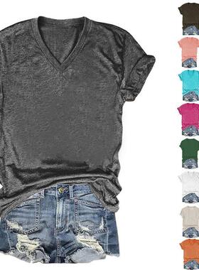 Women'S Random Color V-Neck Short Sleeve Tee, Casual Fitted