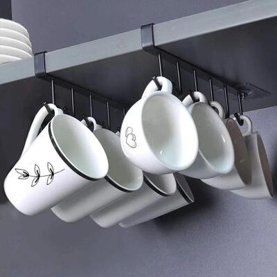 6 Hook Coffee Cup Mug Holder Black White Hooks Shelf