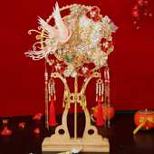 新娘喜扇diy手工新款 秀禾扇出嫁遮面双色双面团扇礼品扇 长柄中式