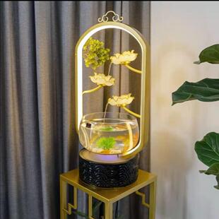 轻奢DNF陶瓷璃鱼桌面流水喷泉件客厅办玻公室招财加湿器开业缸礼