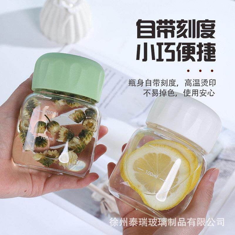 小胖杯耐温硼硅玻璃水杯圆形便携带盖胖胖杯迷你燕麦杯