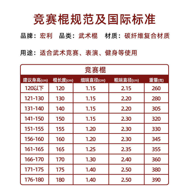 标准武术竞赛棍比赛专用棍棒专业表演新手训练用杆碳纤维复合材质