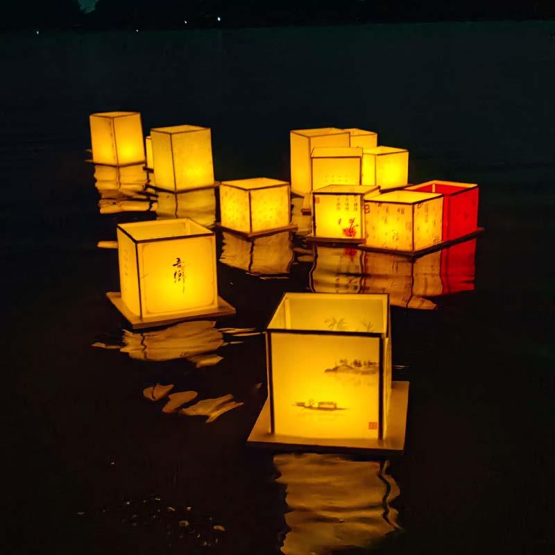 方形河灯led许愿灯水灯祈福元宵节中秋节景区活动水上漂流花灯