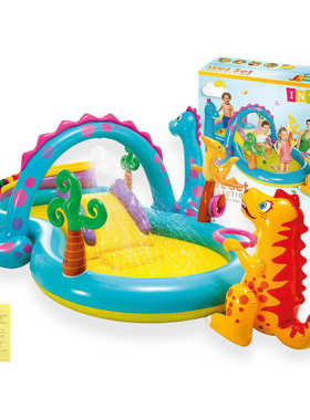 INTEX57135恐龙八字形公园水池滑滑梯充气城堡儿童戏水池喷水泳池