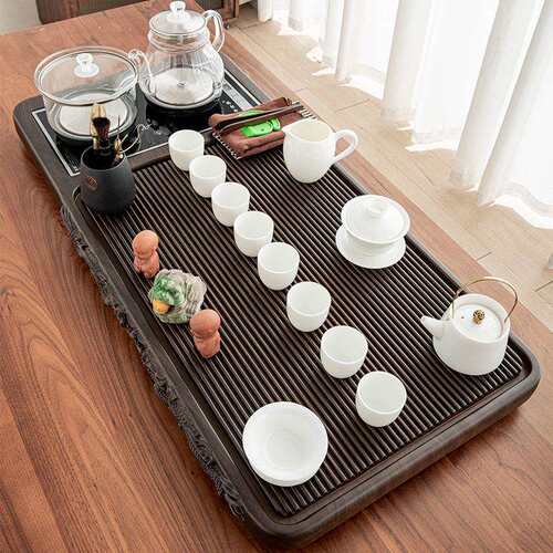 茶具套装家用整套功夫竹木边雕双龙仿电木加厚茶盘烧水壶茶台高档
