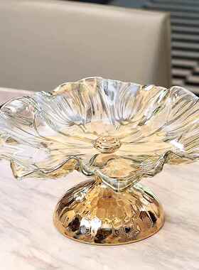 高档水晶金玻璃水果盘美式欧式客厅家华用色荷花糖果奢盘乔迁礼品