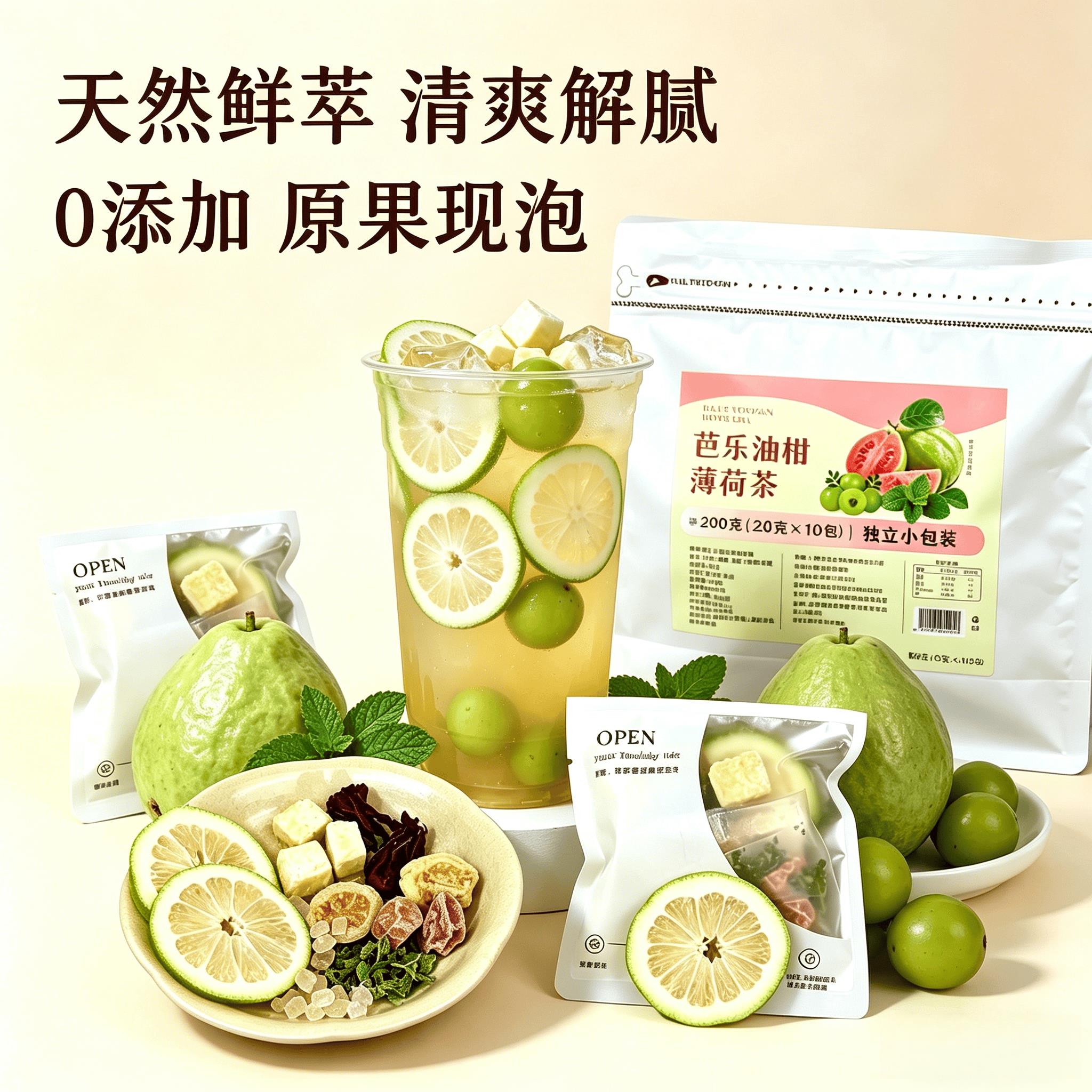 芭乐油柑薄荷茶夏日冷泡代用茶清爽解腻独立小包原果鲜制独立包装