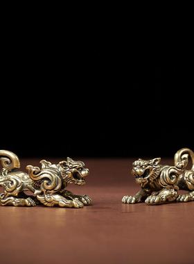 黄铜实心麒麟小摆件桌面创意办公室个性瑞兽家居装饰摆放工艺礼品