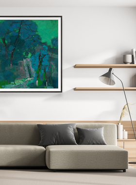 重庆美术家协会会员丁廷华《绿树繁下》限量版画客厅餐厅沙发挂画