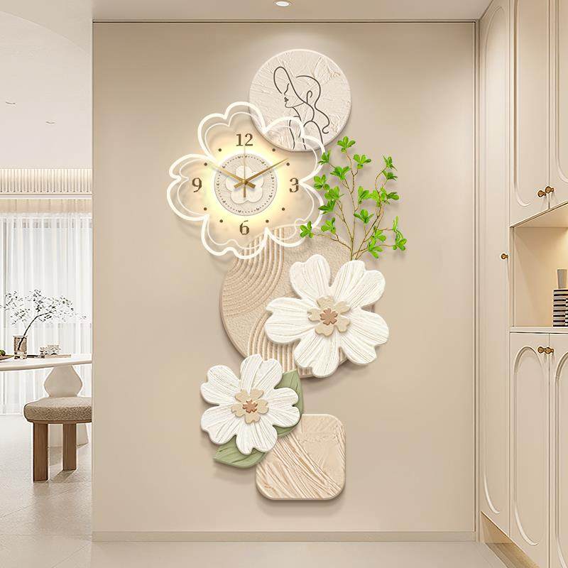 灯光画玄关2025新款高端挂钟客厅钟表装饰画墙壁厨房过道壁灯挂画,家居饰品,现代装饰画,淘宝优惠券,粉丝福利购,淘宝优惠卷