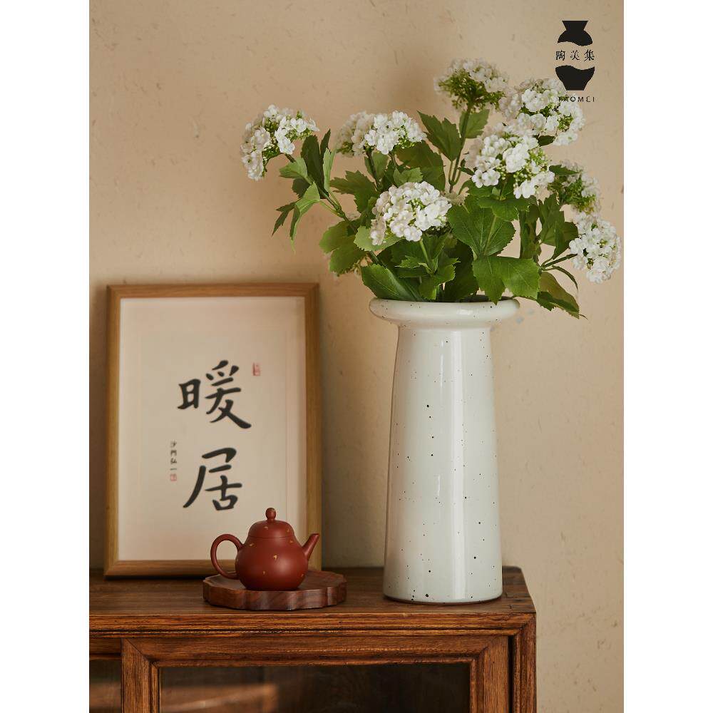 宽口陶瓷花瓶中国风覆古水培景德镇大直径花瓶桌面装饰品客厅插花