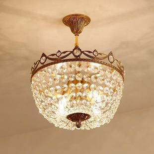 欧式 ed复古玄l关法具 全铜水晶NAU吸顶灯卧室奢华客厅圆形灯简欧式