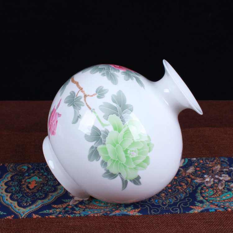 景德镇陶瓷花瓶 薄胎骨瓷釉中彩牡丹花石榴瓶透光批发装饰品摆设,家居饰品,花瓶,淘宝优惠券,粉丝福利购,淘宝优惠卷