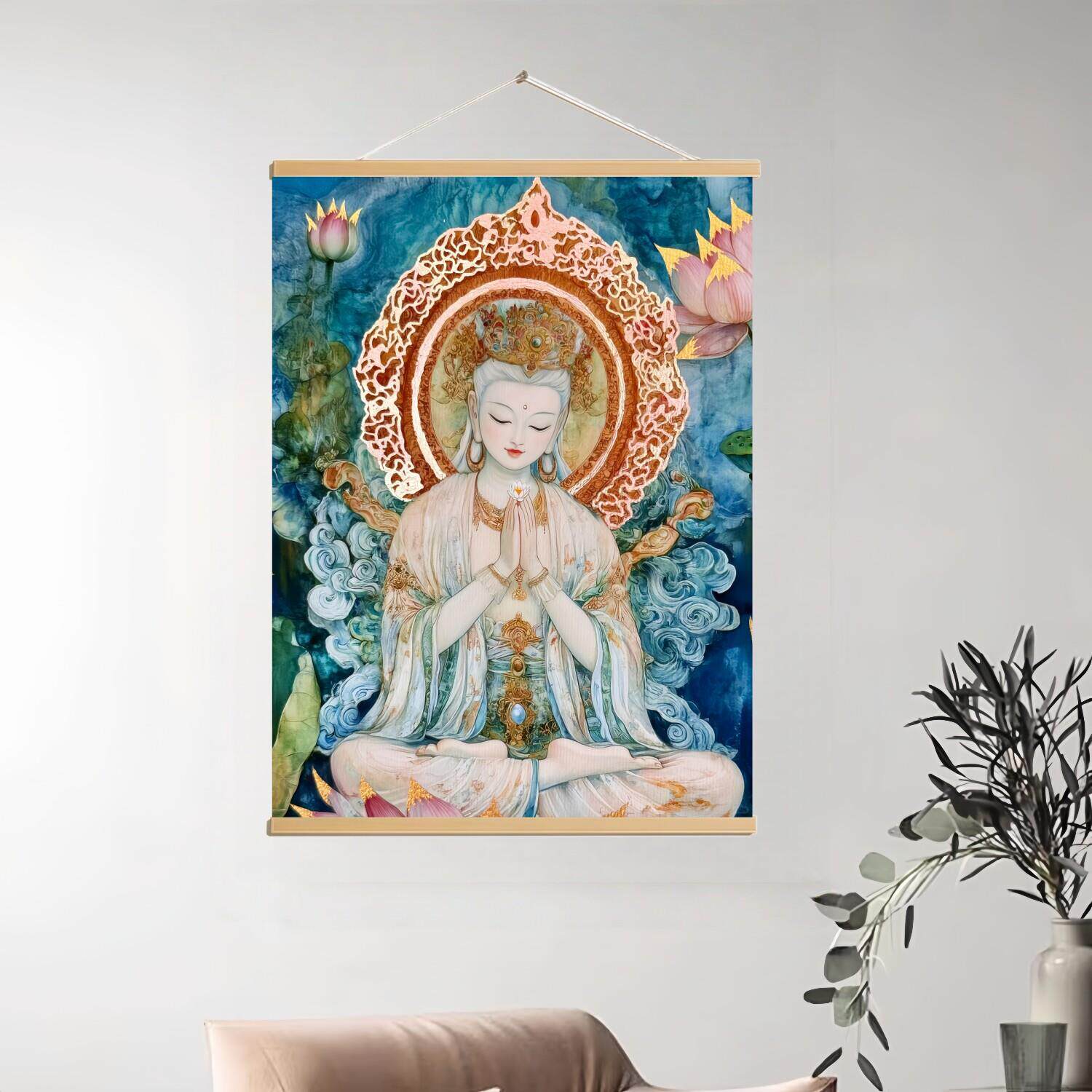 白度母观音佛像卷轴挂画 祇园觉者禅意客厅书房幸运如意佛装饰画