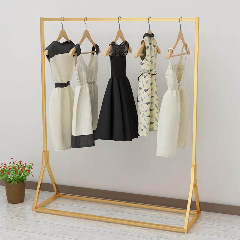 服装展示架金色方管铁艺展销会侧挂衣架婚纱礼服带轮龙门架铁架