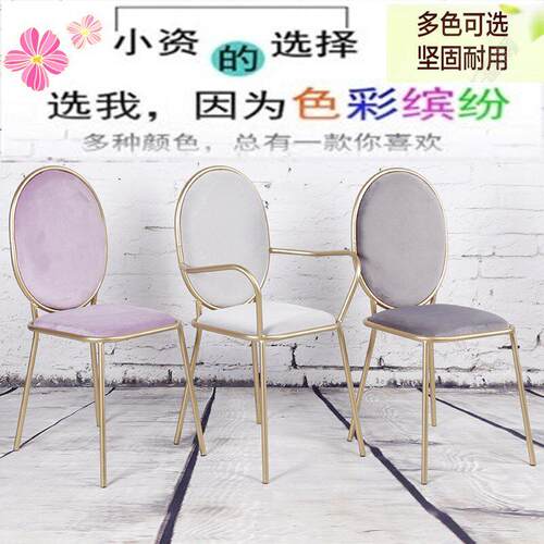 北欧网红餐椅绒布洽谈桌椅少女心公主铁艺梳妆椅简约家用休闲椅子