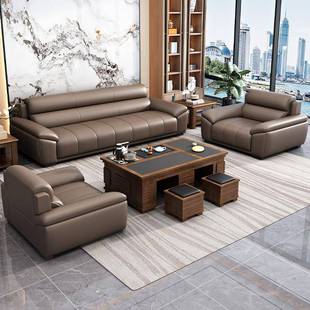 办公室沙发茶几组合接待会客简约现代商务客厅洽谈休息三人位真皮