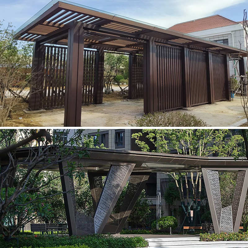 户外大型钢结构长廊景观雕塑中式园林金属凉亭小区庭院不锈钢廊架