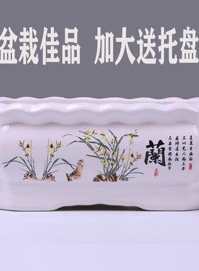 清仓特大号方形陶瓷花盆送托盘绿植果树盆栽加厚盆栽花盆特价包邮