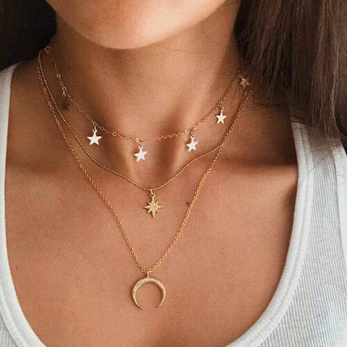 Star Moon map multi-layer Necklace women月亮地图多层项炼女
