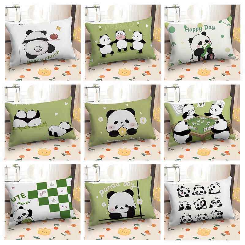 卡通可爱大熊猫抱枕套靠枕30*50长方形沙发套40*60可定汽车载靠垫