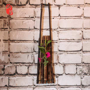 花艺挂件藤编花篮 竹编花架梅鹿竹花插禅意中式 紫竹壁挂式 花器日式