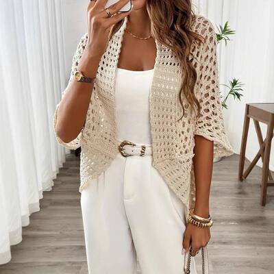 US 2026 Women's Crochet Knitting Cardigan - Hollow-out Open