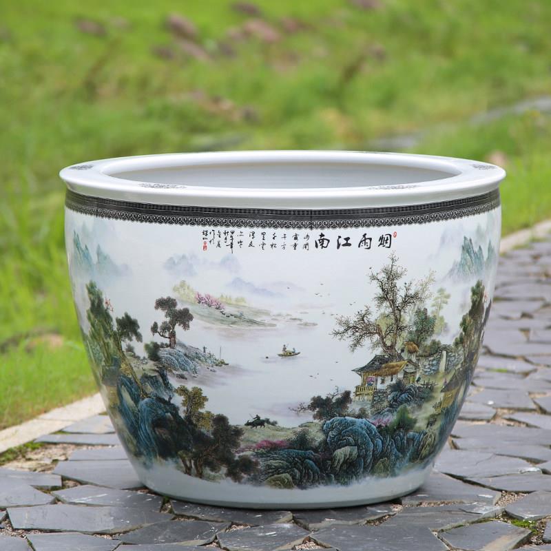 庭院陶瓷鱼缸造景家用 大型荷花缸阳台水缸花盆