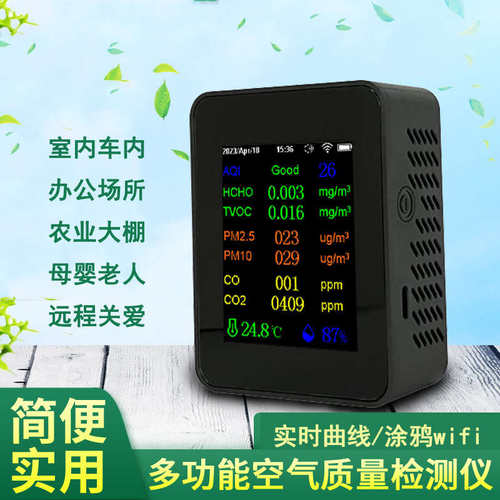 多功能空气质量检测仪温湿度CO二氧化碳甲醛灰尘颗粒物带走势曲线