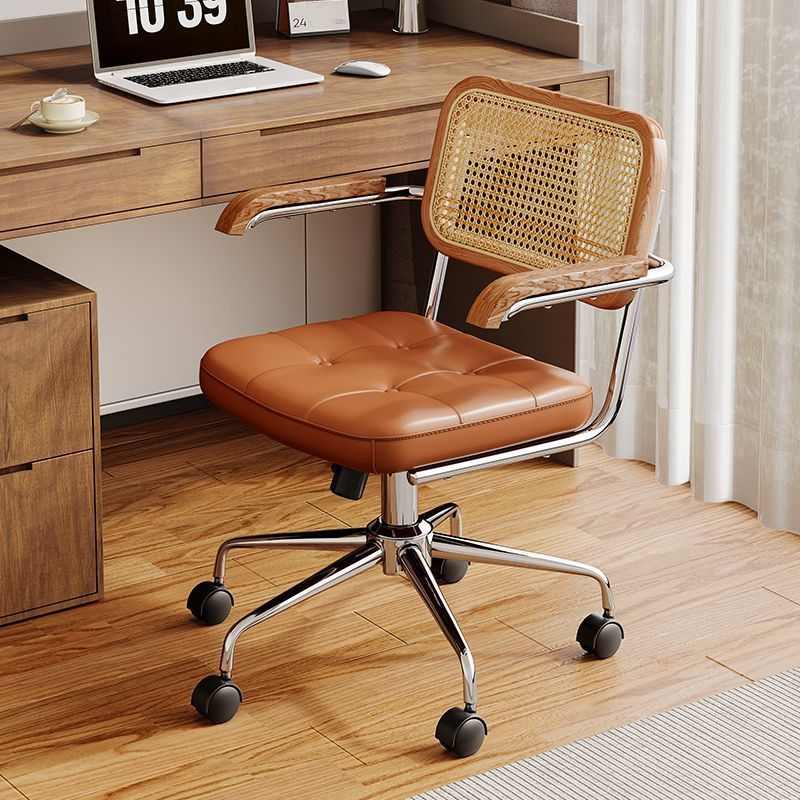 电脑椅子家用藤编覆古实木办公椅书房学习书桌旋转椅靠背座椅升降