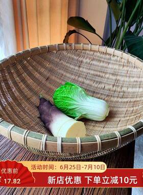 加厚头层竹皮淘米箩筐竹编簸箕竹制品淘米洗菜沥水竹筐圆形特大号