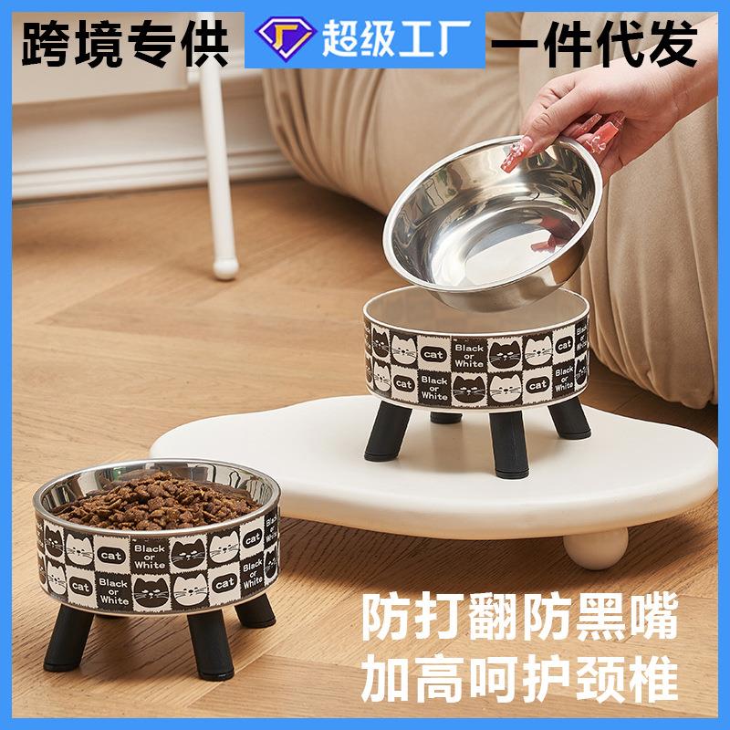 猫碗狗碗宠物不锈钢碗猫咪喂食碗宠物护颈高脚碗防滑防打翻宠物碗