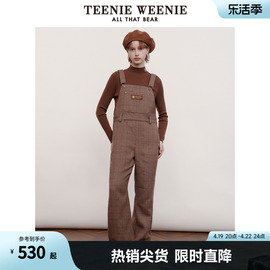 teenieweenie小熊春装学院风，复古直筒格纹背带裤长裤子女