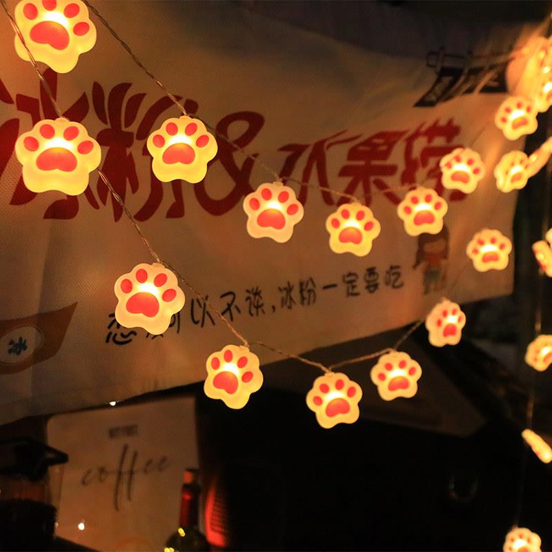 少女卡通灯串小彩灯猫猫爪灯串闪灯串灯小女生房间卧室氛围灯饰